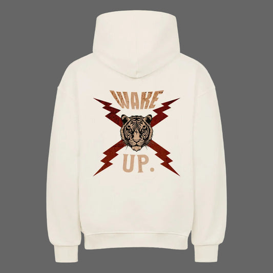VACANCY Oversized Hoodie in Natural Raw mit „WAKE UP."-TORIPROS