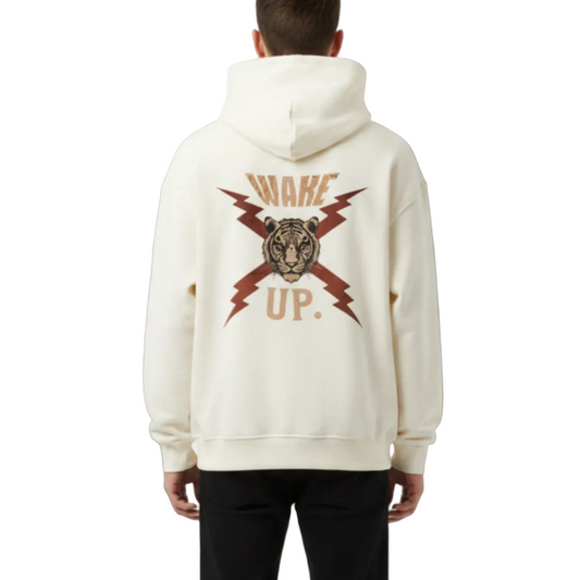 VACANCY Oversized Hoodie in Natural Raw mit „WAKE UP."-TORIPROS