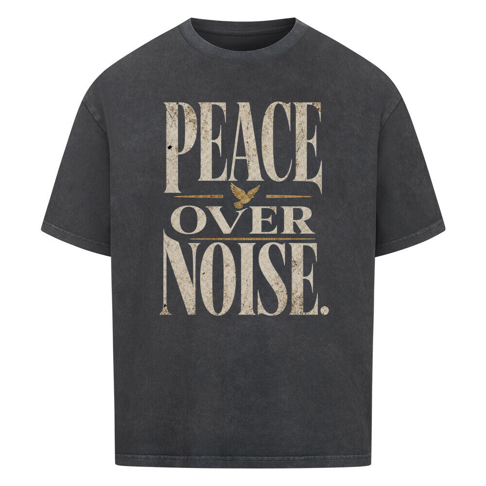 VACANCY Oversized Shirt in Washed Black mit „PEACE OVER NOISE“-TORIPROS