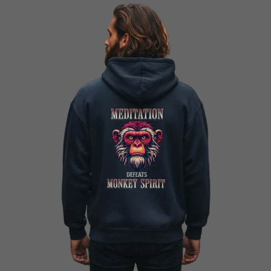VACANCY Oversized Zipper Hoodie in French Navy mit „MEDITATION defeats MONKEY SPIRIT“-TORIPROS