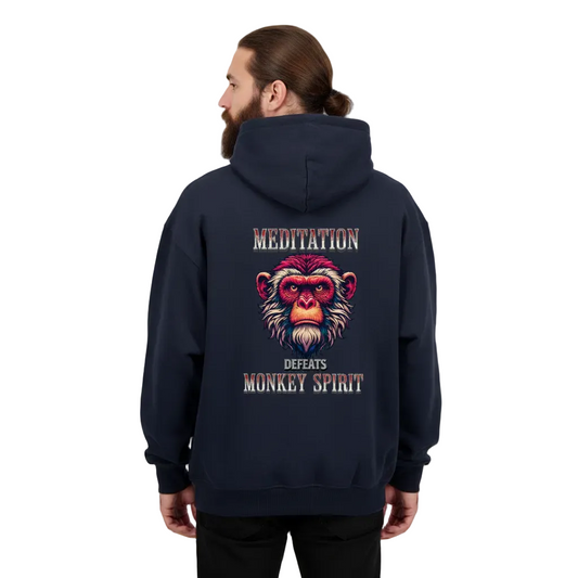 VACANCY Oversized Zipper Hoodie in French Navy mit „MEDITATION defeats MONKEY SPIRIT“-TORIPROS