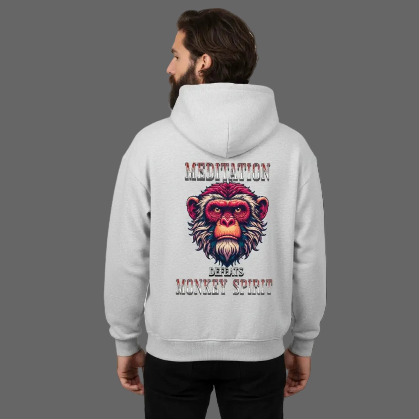 VACANCY Oversized Zipper Hoodie in Heather Grey mit „MEDITATION defeats MONKEY SPIRIT“-TORIPROS
