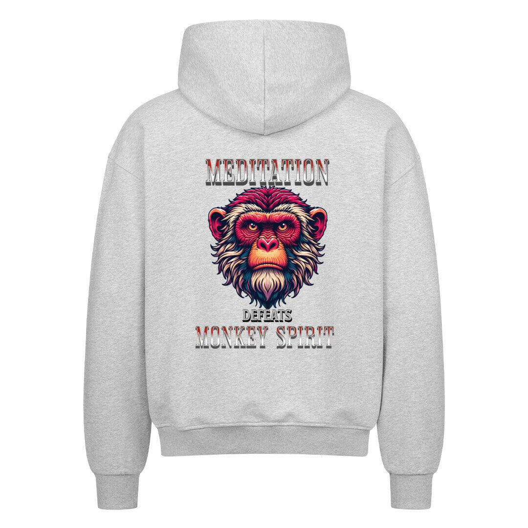VACANCY Oversized Zipper Hoodie in Heather Grey mit „MEDITATION defeats MONKEY SPIRIT“-TORIPROS