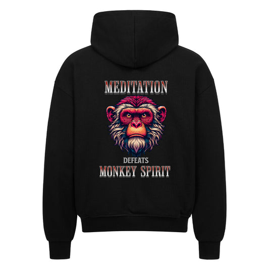 VACANCY Oversized Zipper Hoodie in Schwarz mit „MEDITATION defeats MONKEY SPIRIT“-TORIPROS