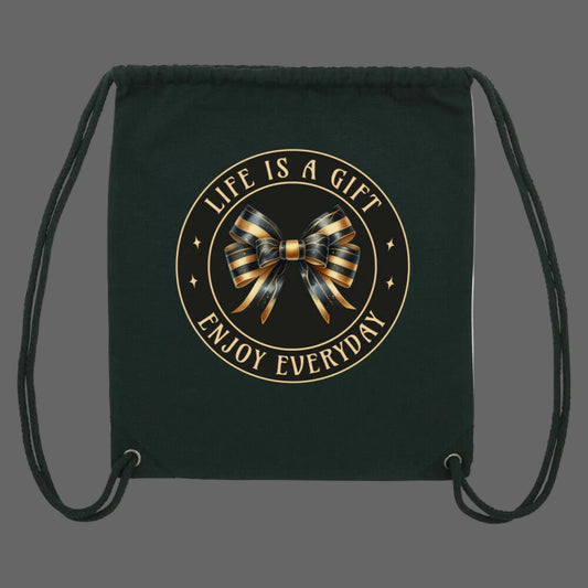 Gym Bag – Schwarz – ‘Life is a Gift’ – Front