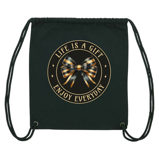 Gym Bag – Schwarz – ‘Life is a Gift’ – Front
