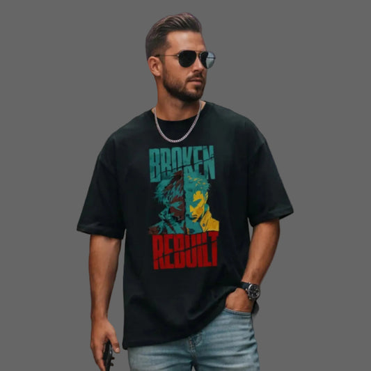 Toripros Wandel Kollektion – BROKEN REBUILT Oversized Shirt in Schwarz, modernes Streetwear-Design mit starkem Statement