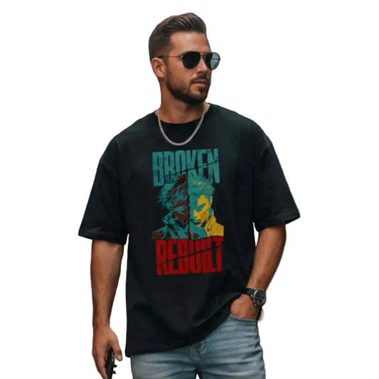 Toripros Wandel Kollektion – BROKEN REBUILT Oversized Shirt in Schwarz, modernes Streetwear-Design mit starkem Statement