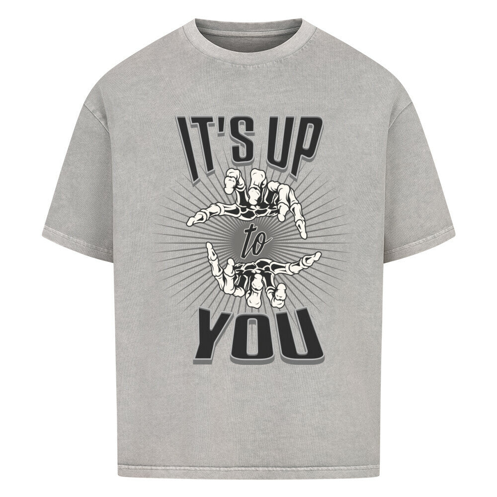 Toripros LEBEN Kollektion – IT'S UP TO YOU Oversized Shirt in Washed Grey, modernes Streetwear-Design mit starkem Statement
