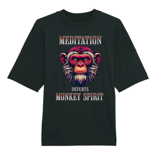 Toripros STILLE Kollektion – MEDITATION defeats MONKEY SPIRIT Premium Organic Oversize Blast in Schwarz, modernes Streetwear-Design mit starkem Statement