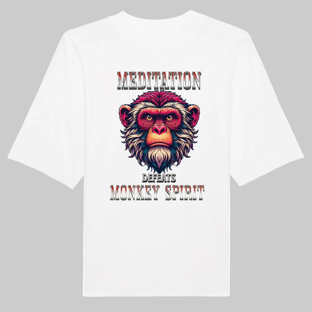 Toripros STILLE Kollektion – MEDITATION defeats MONKEY SPIRIT Premium Organic Oversize Blast in Weiß, modernes Streetwear-Design mit starkem Statement