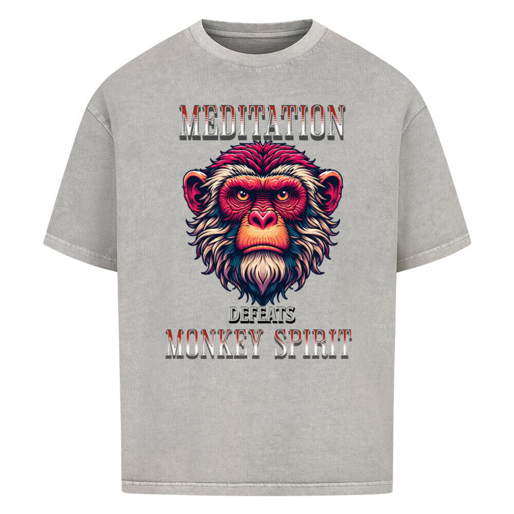 Toripros STILLE Kollektion – MEDITATION defeats MONKEY SPIRIT Oversized Shirt in Washed Grey, modernes Streetwear-Design mit starkem Statement