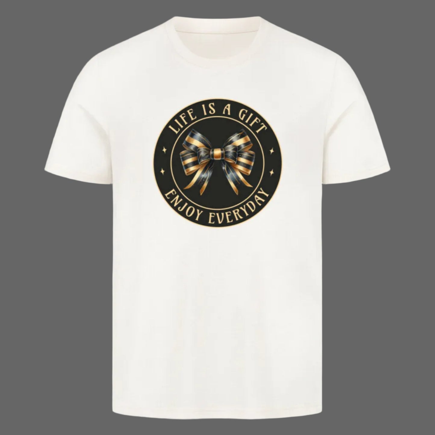  HigherBlanks Premium T-Shirt in Natural Raw mit „LIFE IS A GIFT“-TORIPROS