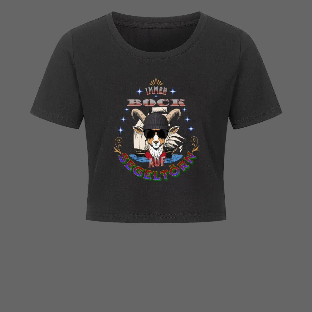 Auf SEGELTÖRN immer BOCK /  Ladies Cropped Tee-TORIPROS-schwarz