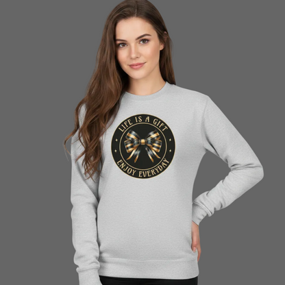 Classic Sweatshirt in Heather Grey mit „LIFE IS A GIFT"-TORIPROS