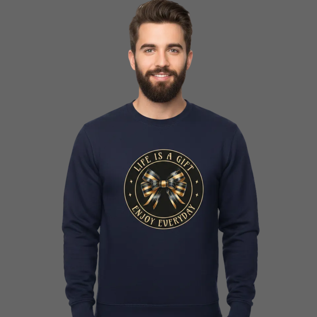  Classic Sweatshirt in Navy Blue mit „LIFE IS A GIFT"-TORIPROS