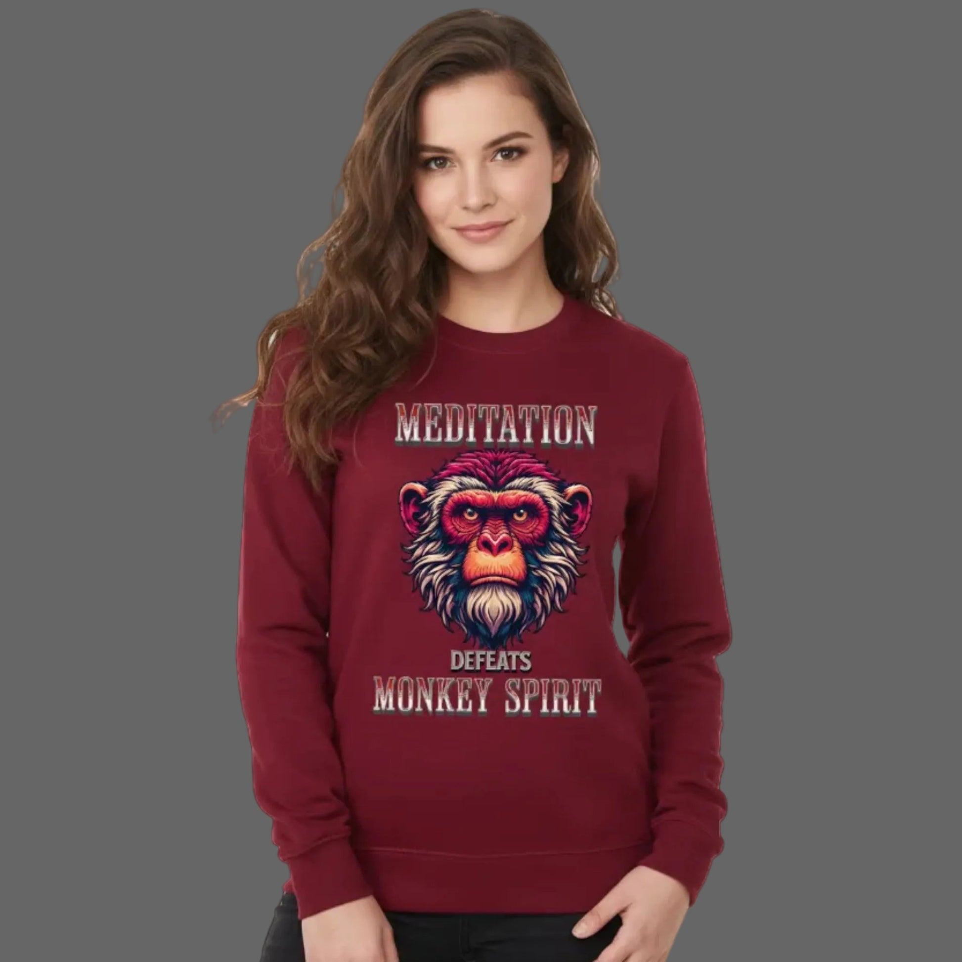 Classic Sweatshirt in Burgunder mit „MEDITATION defeats MONKEY SPIRIT“-TORIPROS