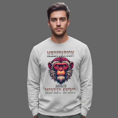  Classic Sweatshirt in Heather Grey mit „MEDITATION defeats MONKEY SPIRIT“-TORIPROS