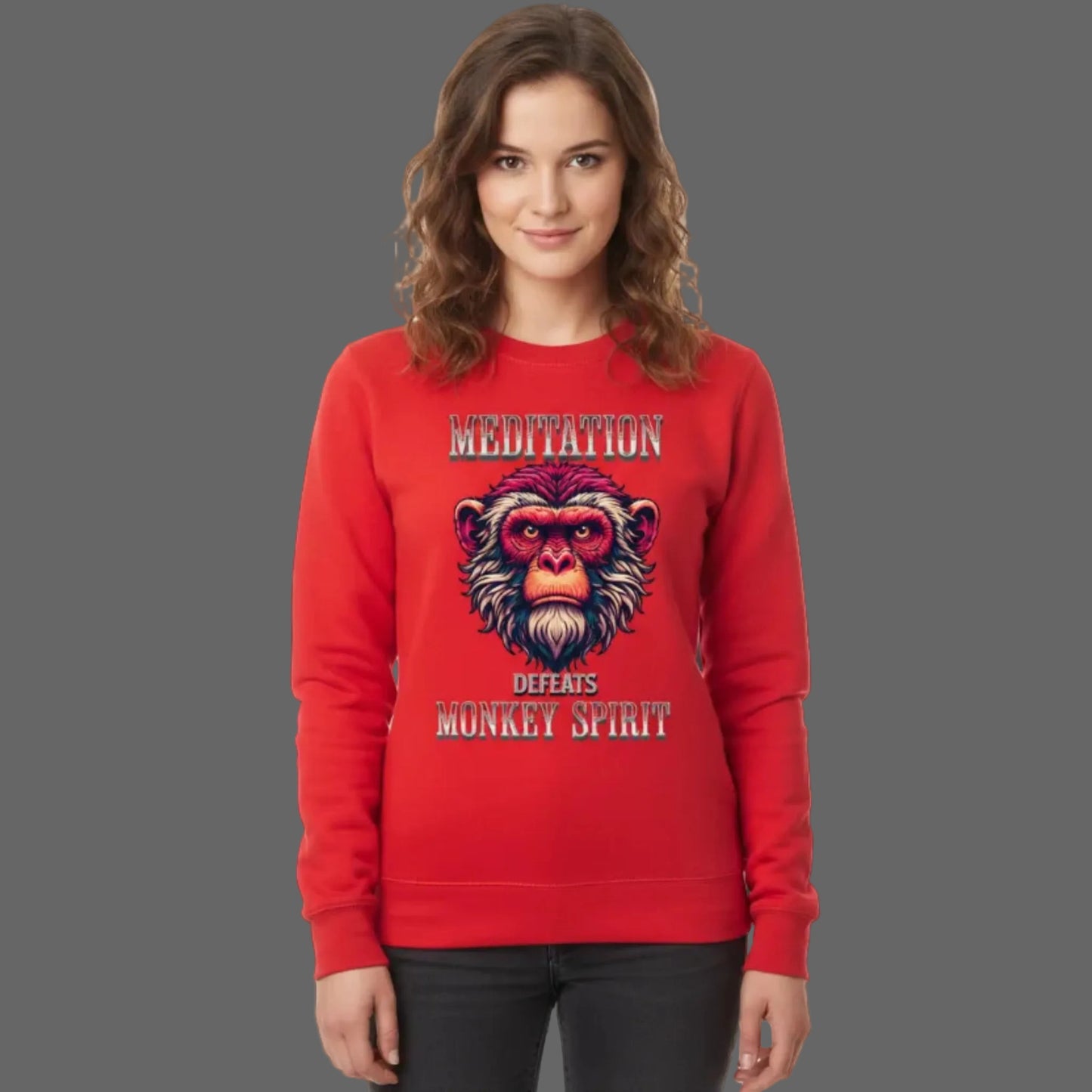 Classic Sweatshirt in Rot mit „MEDITATION defeats MONKEY SPIRIT“-TORIPROS