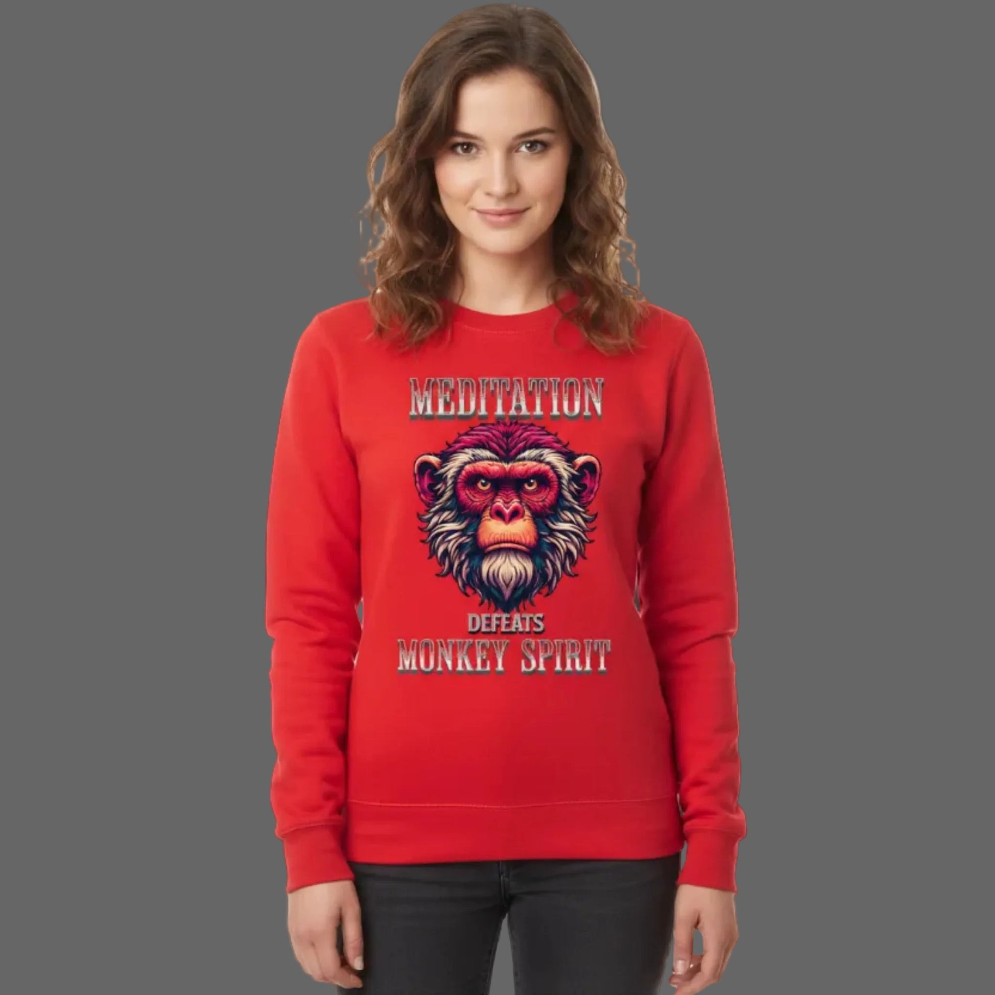 Classic Sweatshirt in Rot mit „MEDITATION defeats MONKEY SPIRIT“-TORIPROS