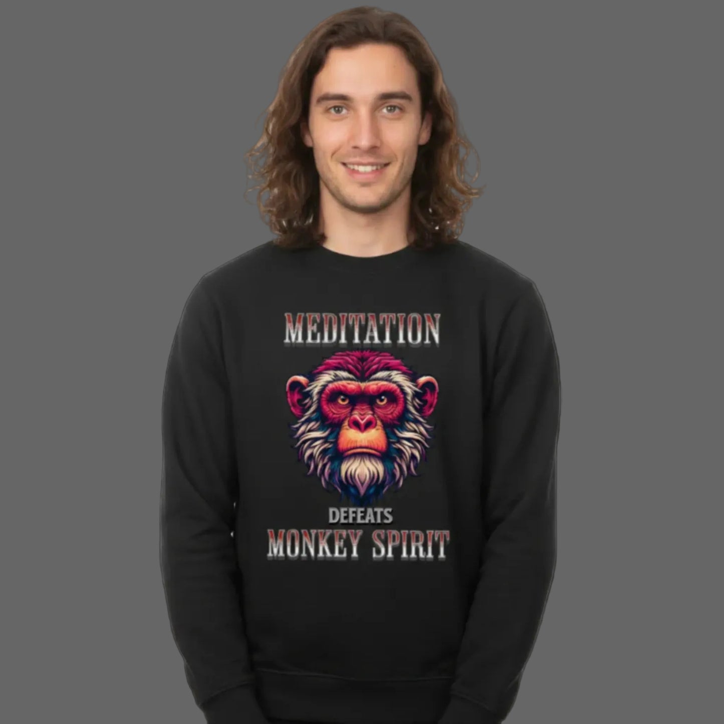 Classic Sweatshirt in Schwarz mit „MEDITATION defeats MONKEY SPIRIT“-TORIPROS