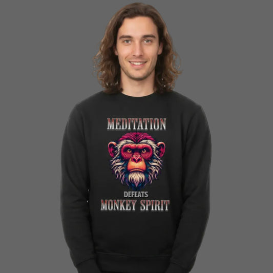 Classic Sweatshirt in Schwarz mit „MEDITATION defeats MONKEY SPIRIT“-TORIPROS
