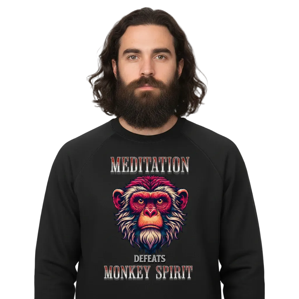Classic Sweatshirt in Schwarz mit „MEDITATION defeats MONKEY SPIRIT“-TORIPROS
