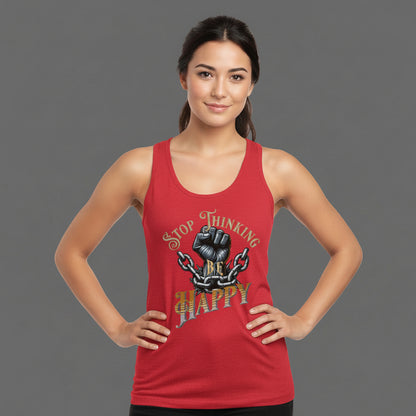 IClassic Tanktop in Fire Red mit „STOP THINKING BE HAPPY“-TORIPROS
