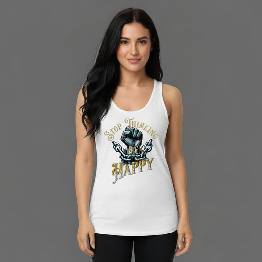 Classic Tanktop in Weiß mit „STOP THINKING BE HAPPY“-TORIPROS