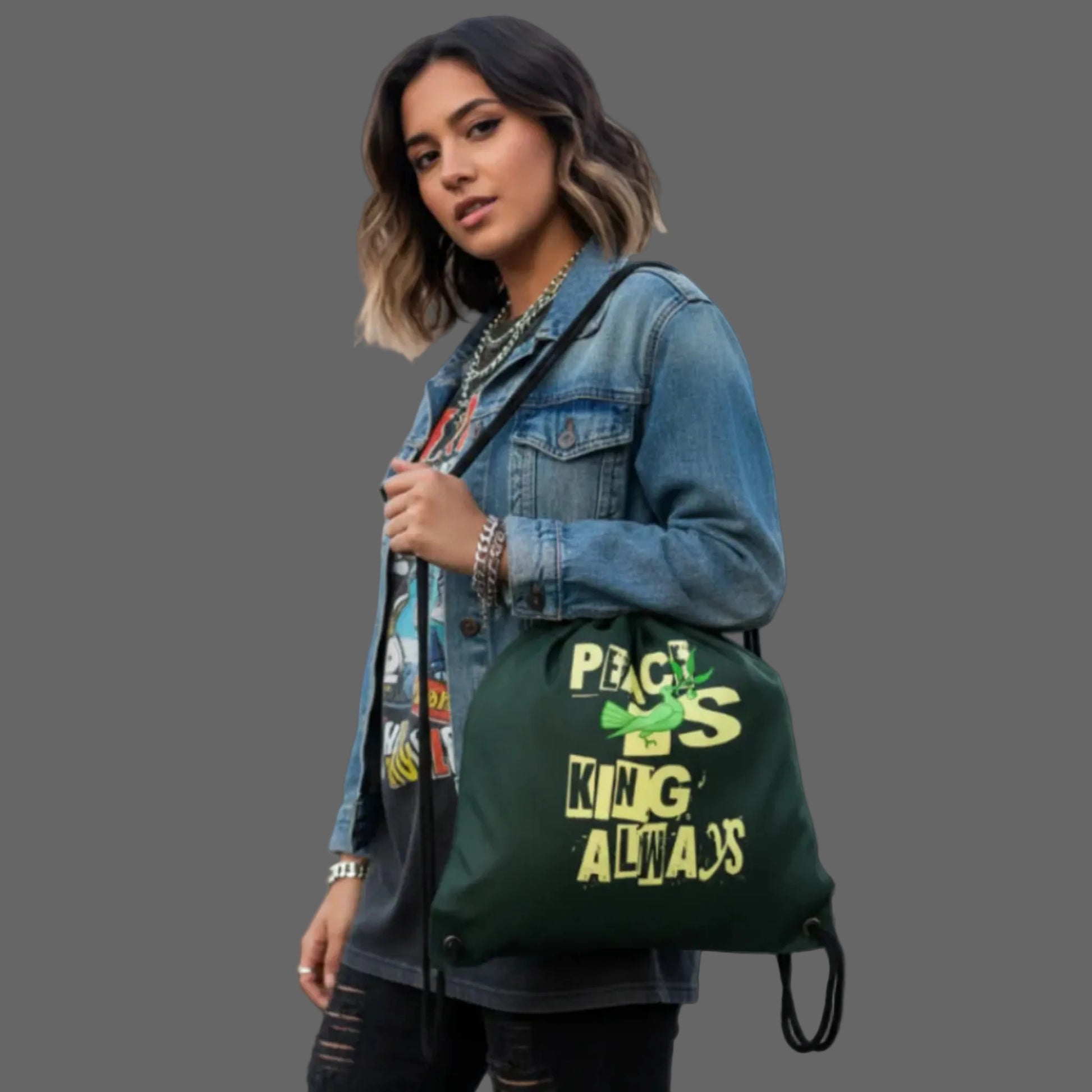 Gym Bag / Peace is KING allways-schwarz-TORIPROS
