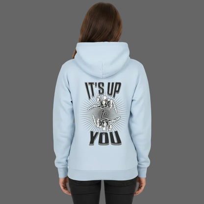 HigherBlanks Premium Hoodie in Babyblau mit „IT'S UP TO YOU“-TORIPROS