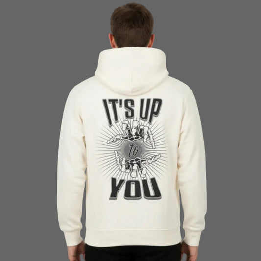 HigherBlanks Premium Hoodie in Beige mit „IT'S UP TO YOU“-TORIPROS