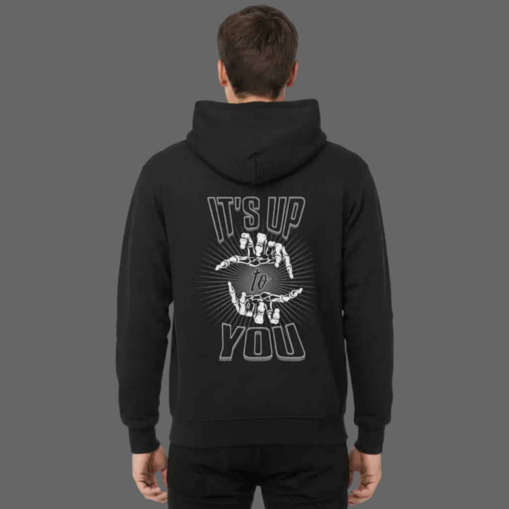 HigherBlanks Premium Hoodie in schwarz mit „IT'S UP TO YOU“-TORIPROS