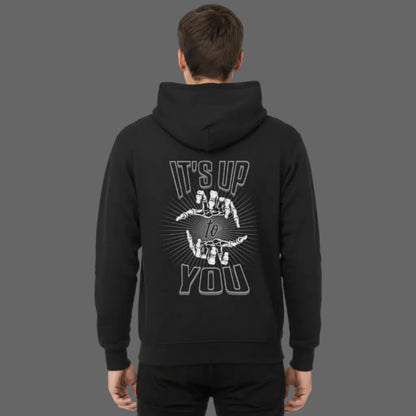 HigherBlanks Premium Hoodie in schwarz mit „IT'S UP TO YOU“-TORIPROS