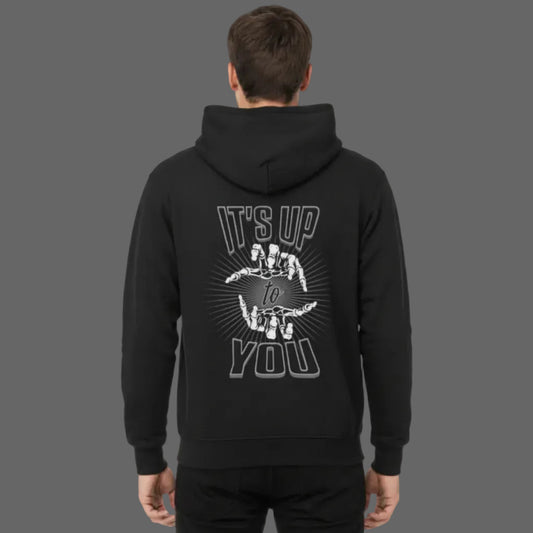 HigherBlanks Premium Hoodie in schwarz mit „IT'S UP TO YOU“-TORIPROS