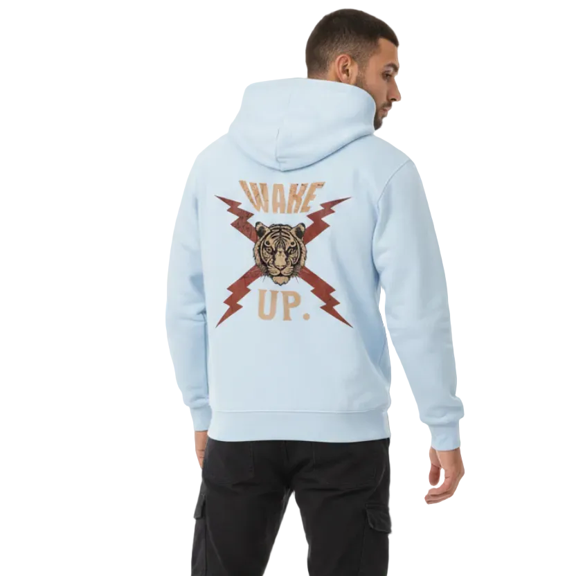 HigherBlanks Premium Hoodie in Babyblau mit „WAKE UP."-TORIPROS