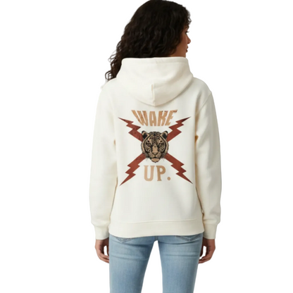 HigherBlanks Premium Hoodie in Beige mit „WAKE UP."-TORIPROS