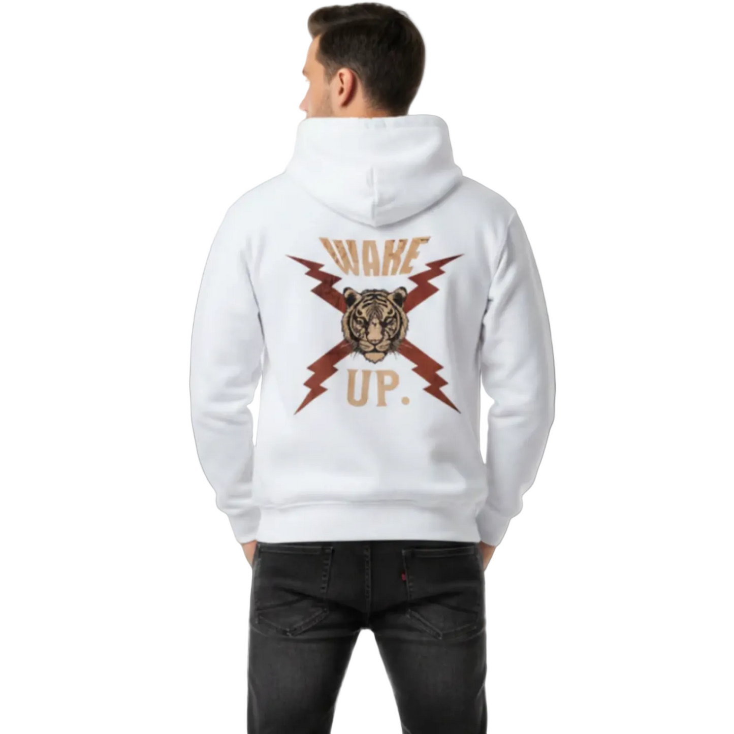 HigherBlanks Premium Hoodie in Weiß mit „WAKE UP."-TORIPROS