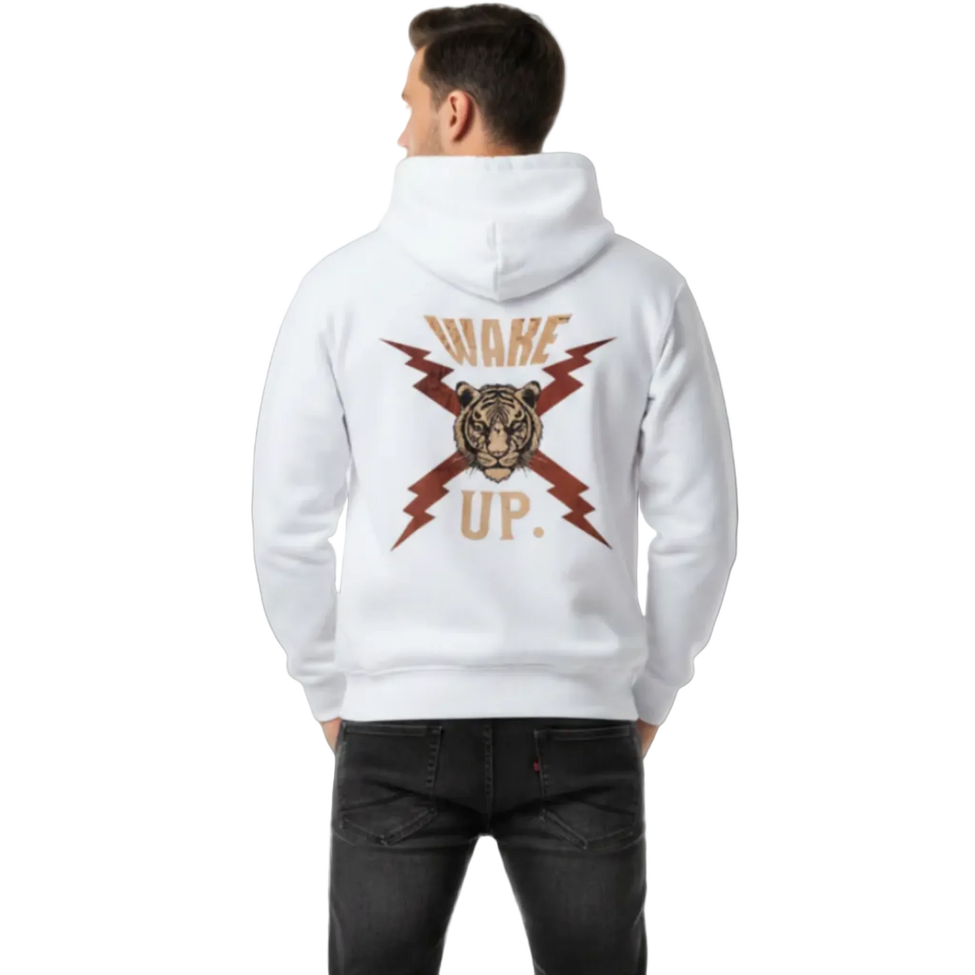 HigherBlanks Premium Hoodie in Weiß mit „WAKE UP."-TORIPROS