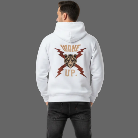 HigherBlanks Premium Hoodie in Weiß mit „WAKE UP."-TORIPROS