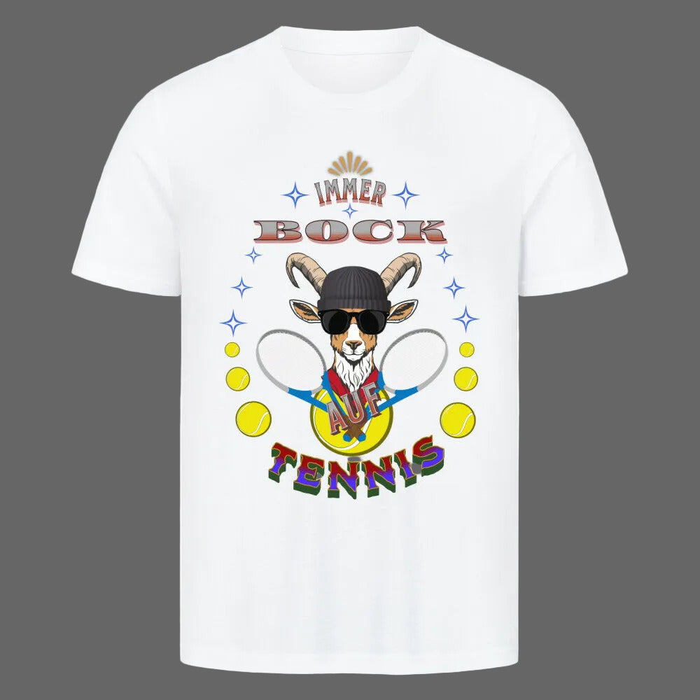  HigherBlanks Premium T-Shirt in Weiß mit „AUF TENNIS immer BOCK“-TORIPROS