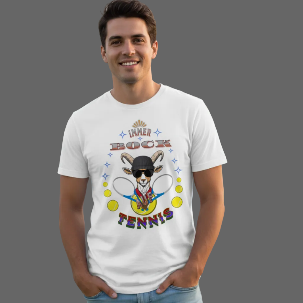 HigherBlanks Premium T-Shirt in Weiß mit „AUF TENNIS immer BOCK“-TORIPROS