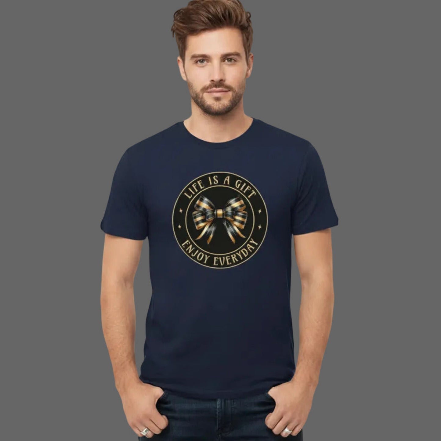 HigherBlanks Premium T-Shirt in French Navy mit „LIFE IS A GIFT“-TORIPROS