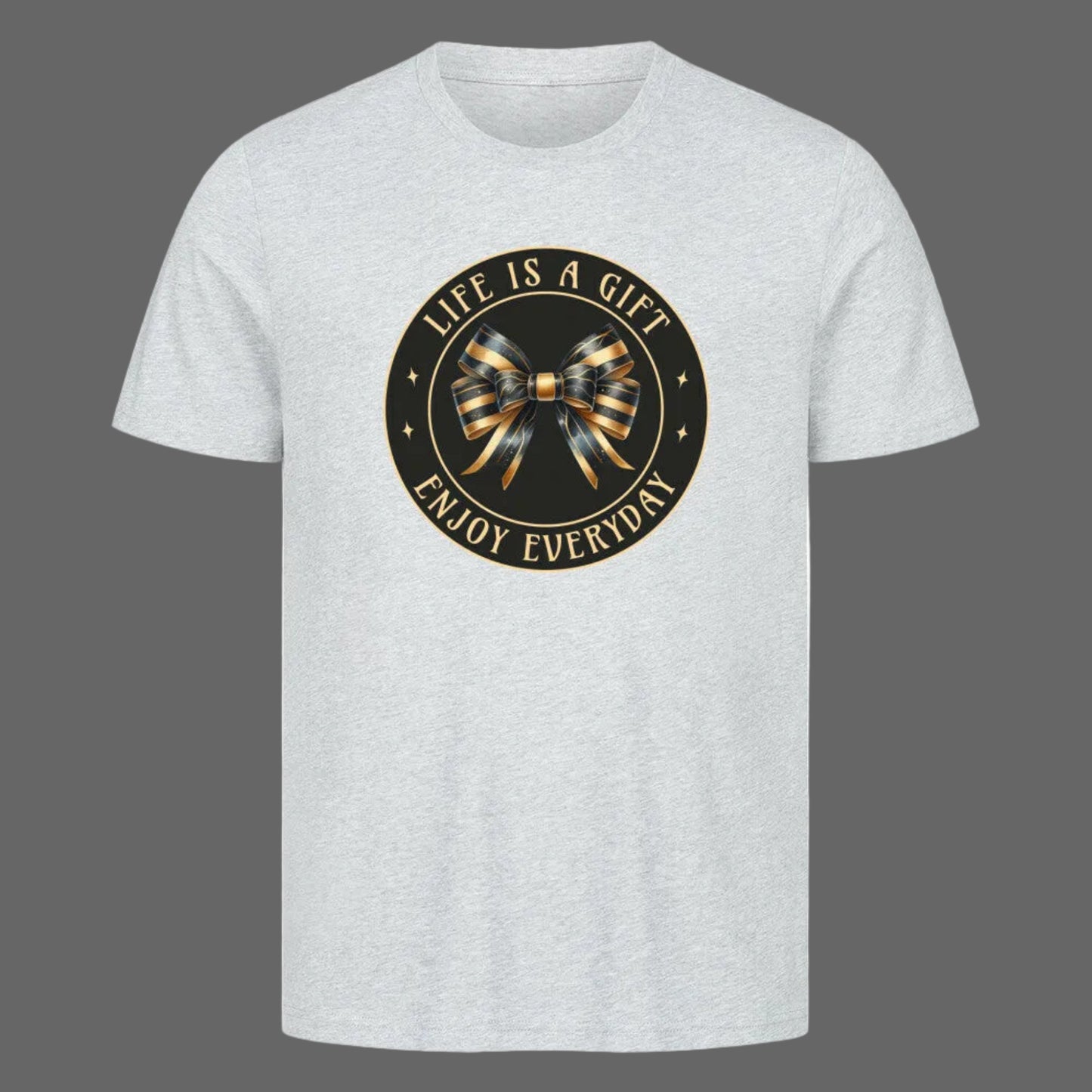  HigherBlanks Premium T-Shirt in Heather Grey mit „LIFE IS A GIFT“-TORIPROS