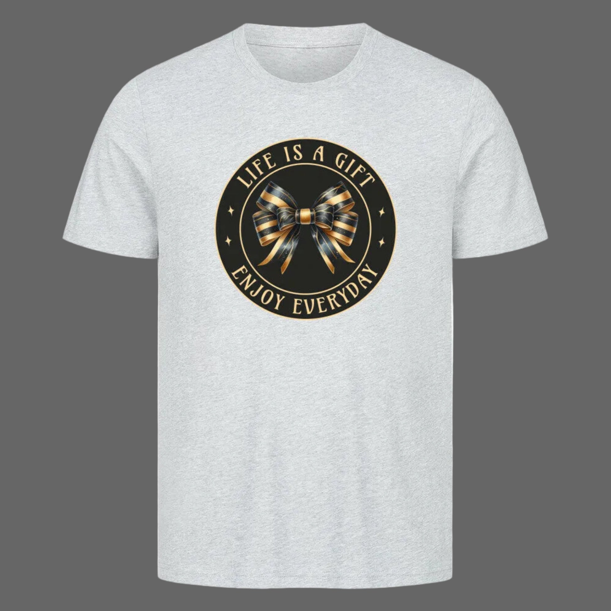  HigherBlanks Premium T-Shirt in Heather Grey mit „LIFE IS A GIFT“-TORIPROS