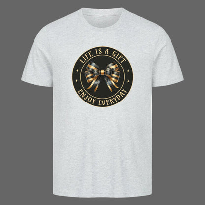  HigherBlanks Premium T-Shirt in Heather Grey mit „LIFE IS A GIFT“-TORIPROS