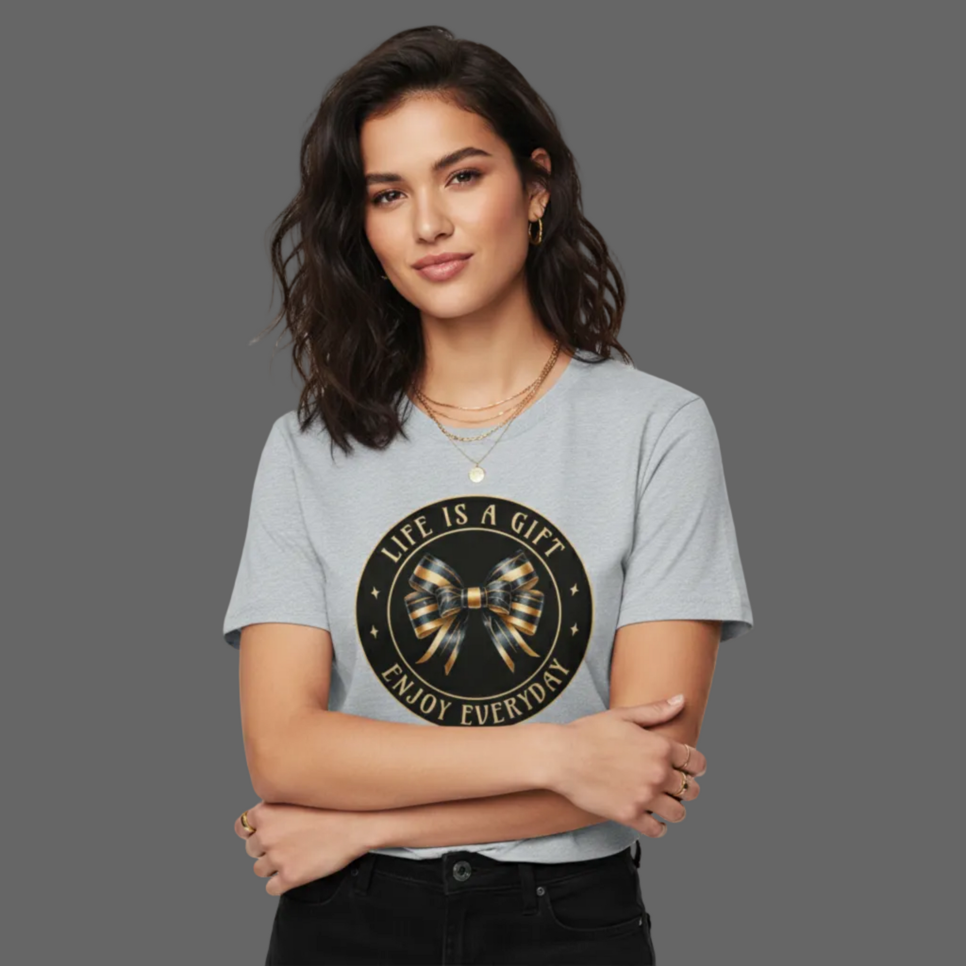 HigherBlanks Premium T-Shirt in Heather Grey mit „LIFE IS A GIFT“-TORIPROS