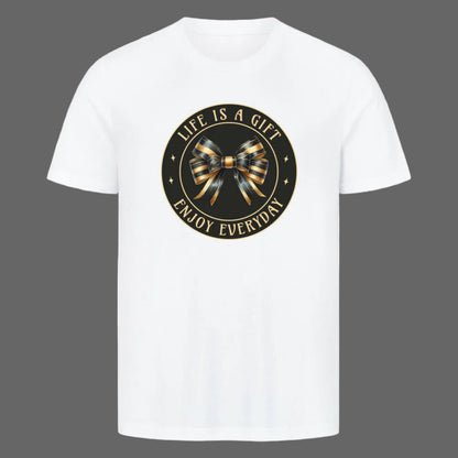 HigherBlanks Premium T-Shirt in Weiß mit „LIFE IS A GIFT“-TORIPROS
