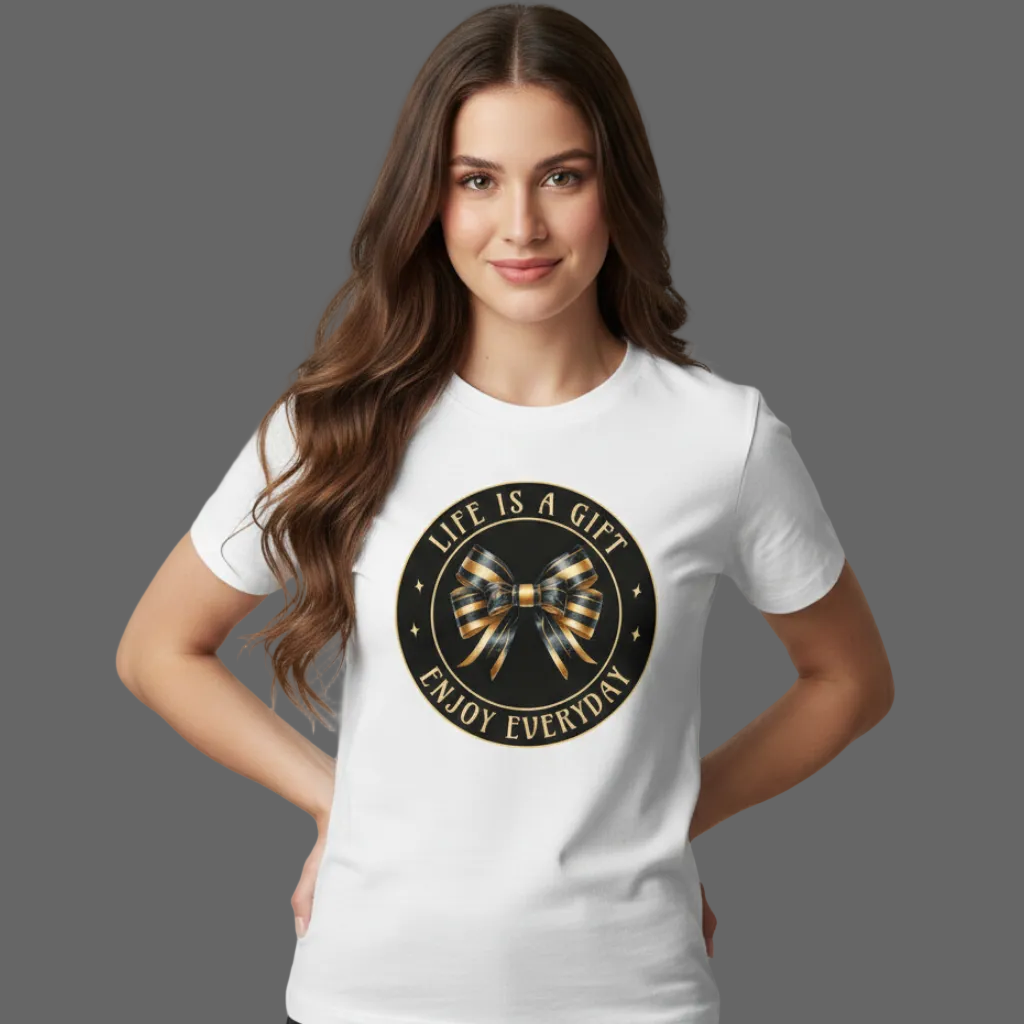  HigherBlanks Premium T-Shirt in Weiß mit „LIFE IS A GIFT“-TORIPROS