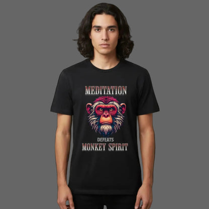 HigherBlanks Premium T-Shirt in schwarz mit „MEDITATION defeats MONKEY SPIRIT“-TORIPROS